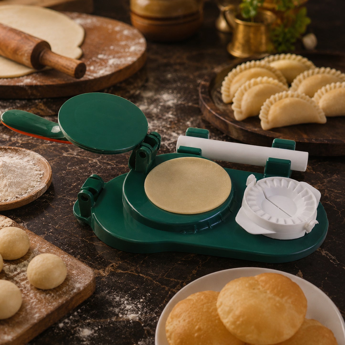 Wukusy Mini Puri Press Dumpling Machine for Gujiya and Momos, dough pressing tool, compact and easy to use for homemade snacks