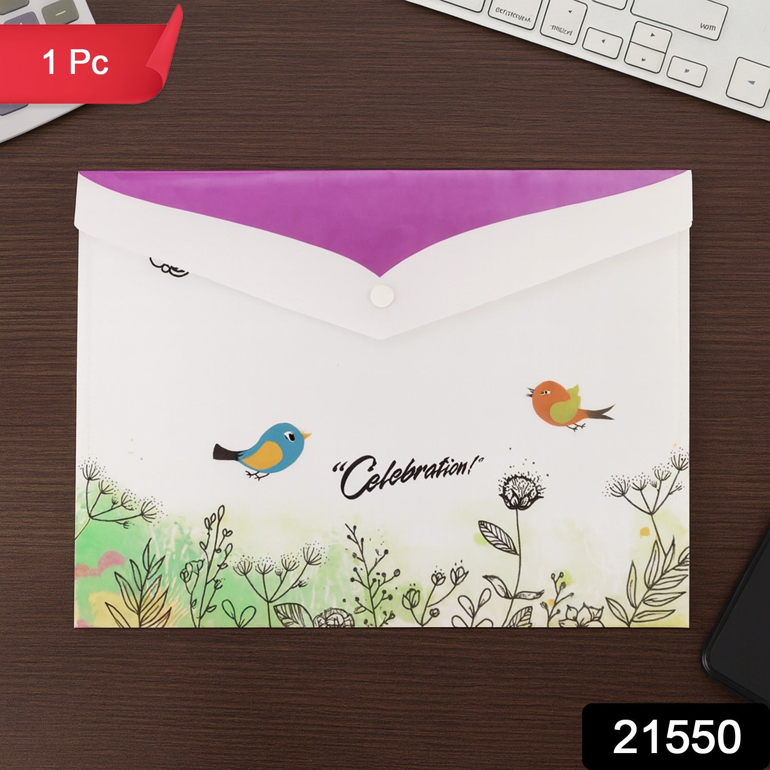 Wukusy Mix Design A4 printed document folder with decorative button closure, designed for organizing papers and files.