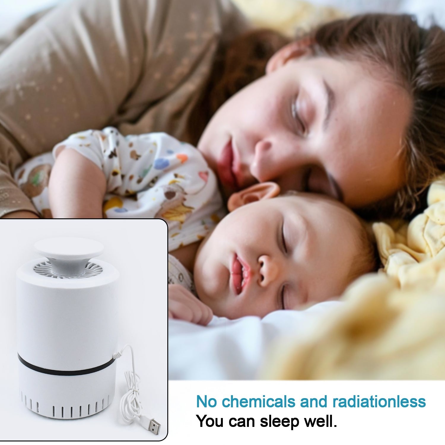 Wukusy USB-powered mosquito killer machine on a table, designed to attract and eliminate mosquitoes effectively.