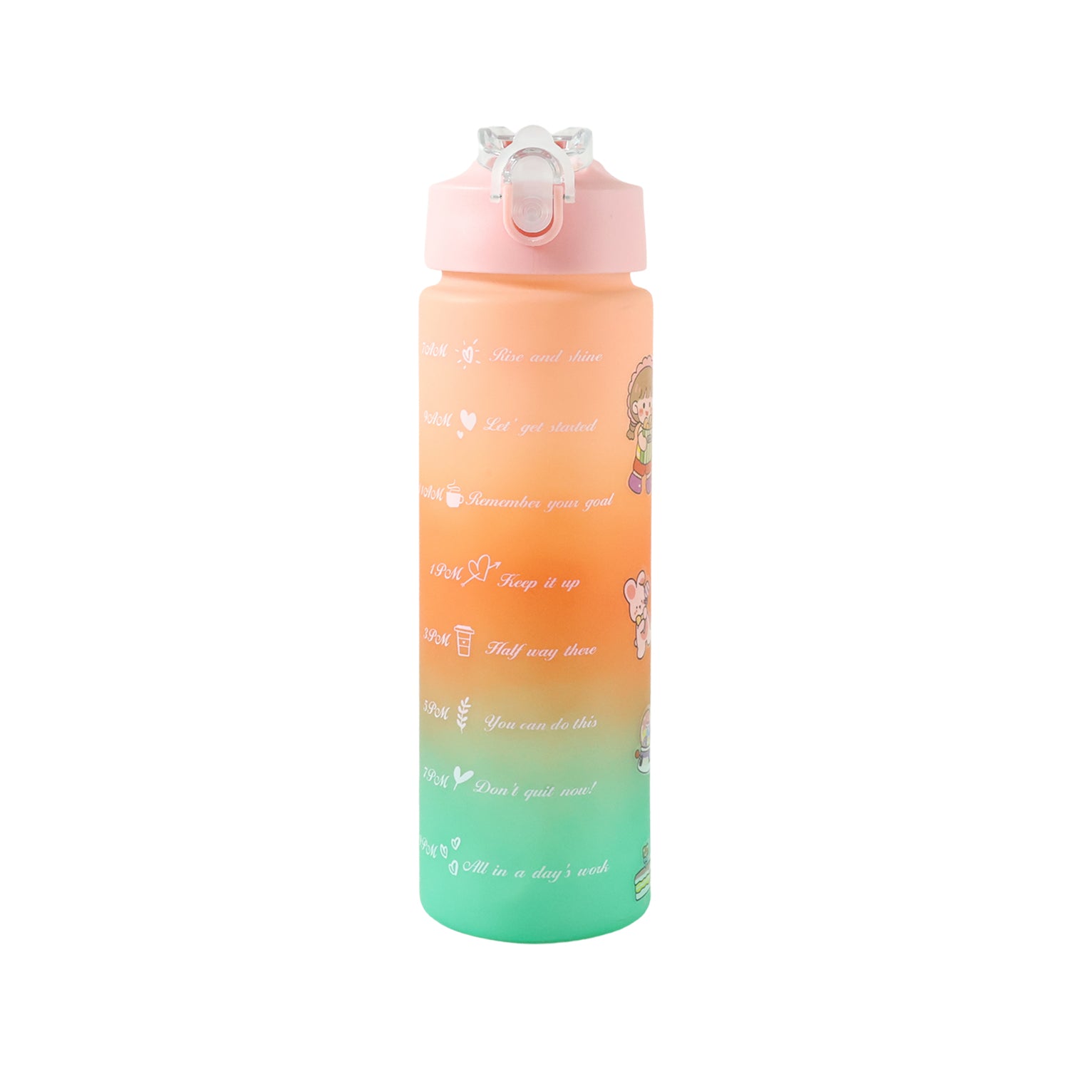 Wukusy motivational gradient water bottle, 900 ml, with colorful design and secure lid, ideal for staying hydrated on the go.