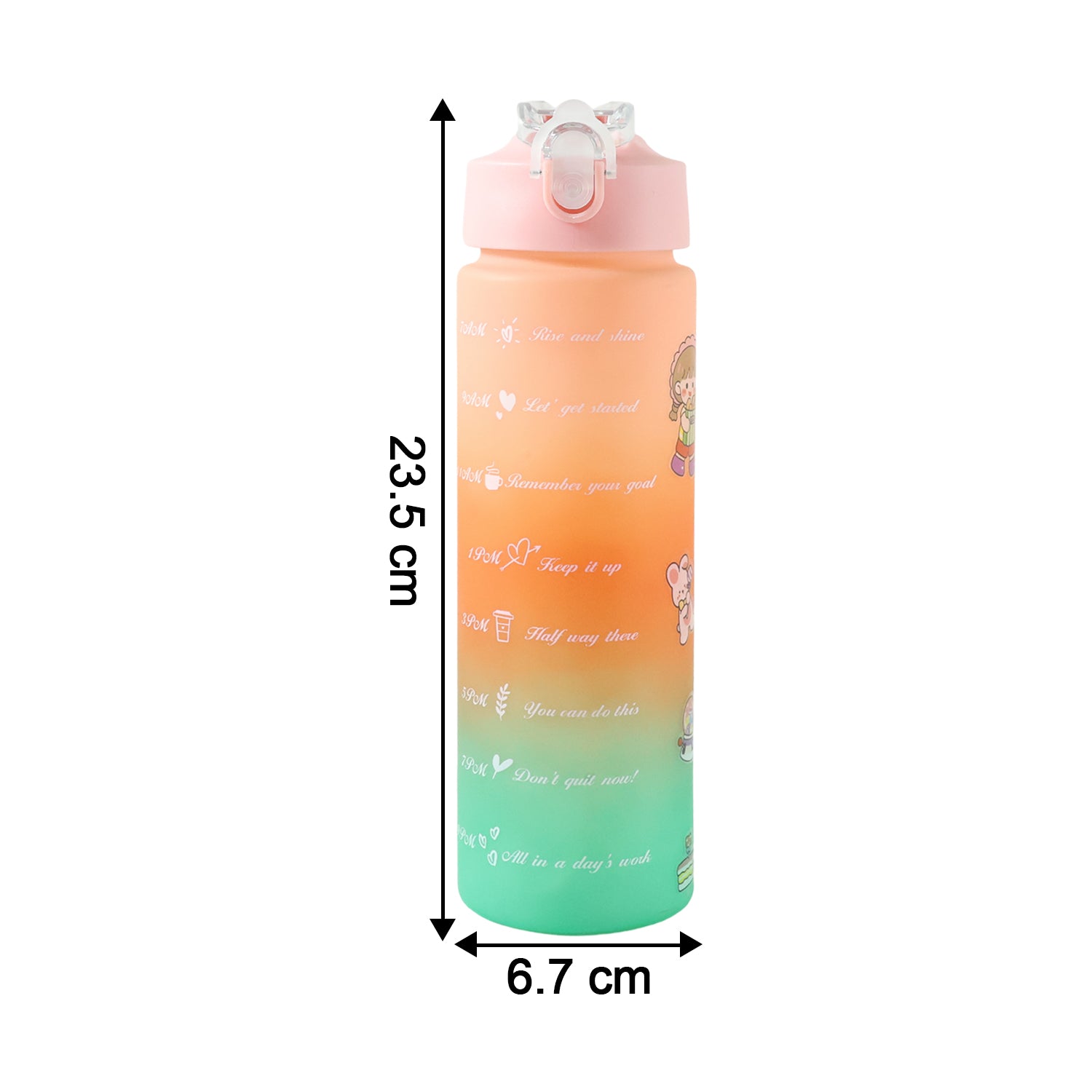 Wukusy motivational gradient water bottle, 900 ml, with colorful design and secure lid for hydration on the go.