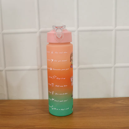 Wukusy motivational gradient 900ml water bottle with ergonomic lid and colorful design for hydration and fitness.