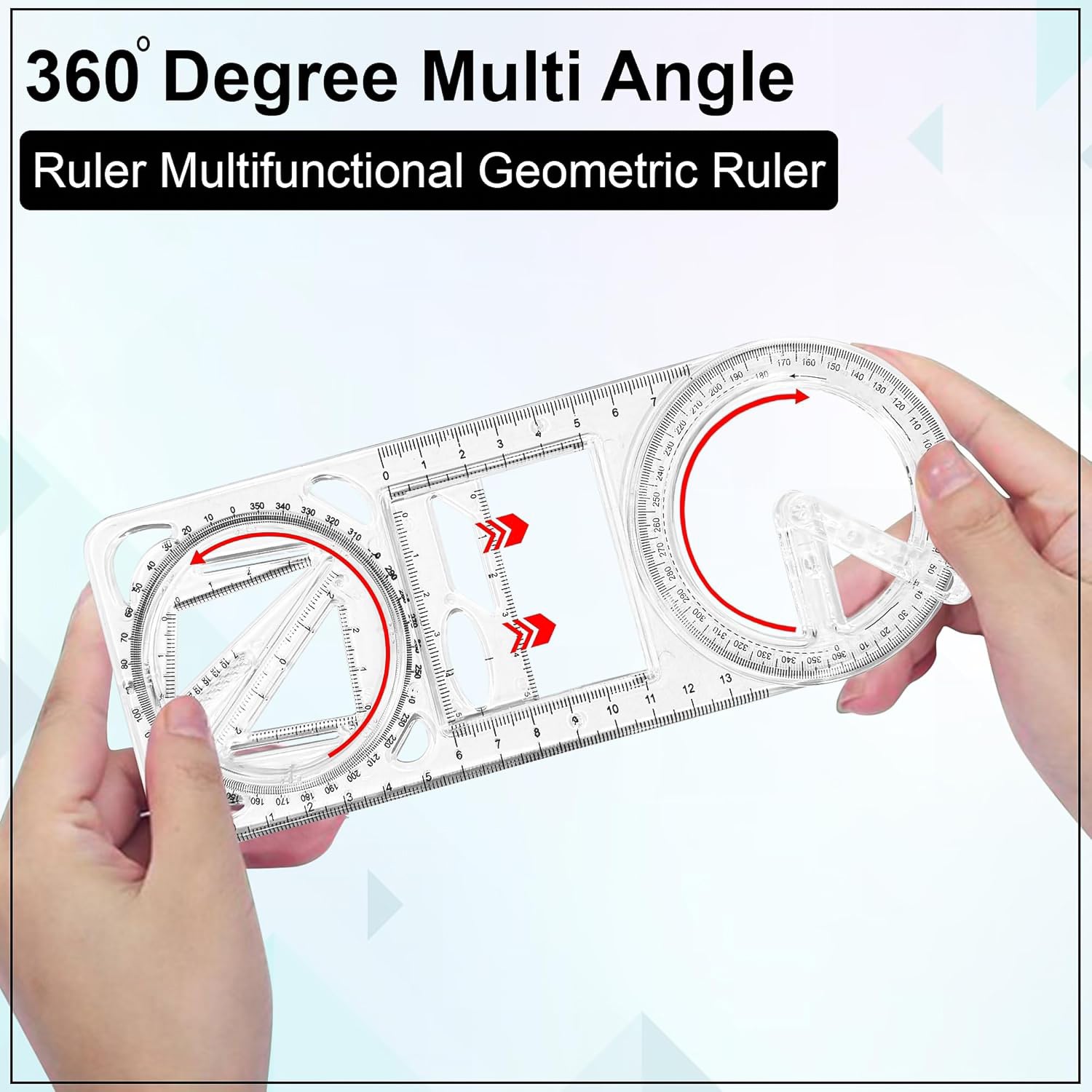 Wukusy multi-functional geometry drawing tool, 1 piece, featuring rulers, compasses, and protractors for precise technical drawings.