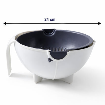 Wukusy 2-in-1 vegetable washing bowl with strainer, made of durable material, ideal for rinsing fruits and vegetables efficiently.