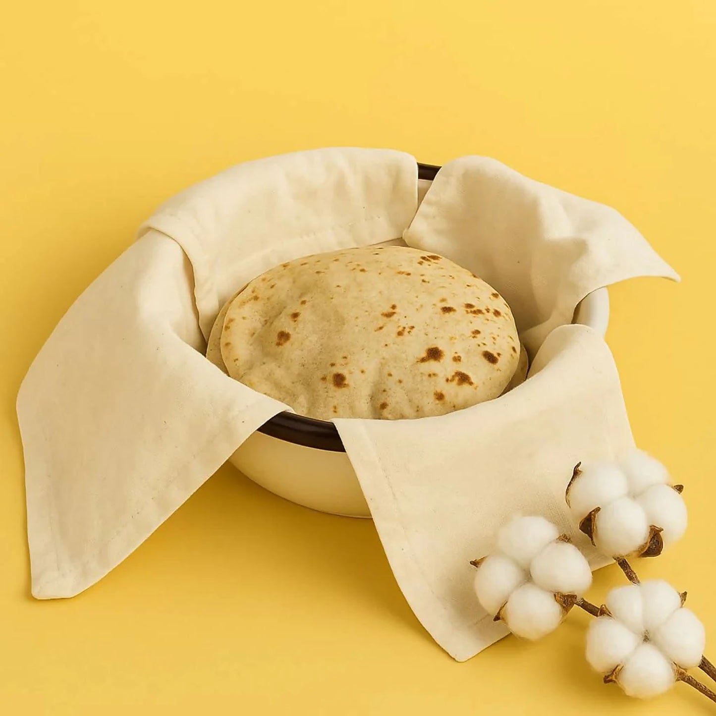 Wukusy multipurpose cotton round roti cloth covers, 51x51 cm, pack of 2, used for covering and protecting roti and bread.
