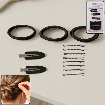 Wukusy multipurpose hair accessories combo set with hair clips, elastics, and pins for versatile hairstyling options.