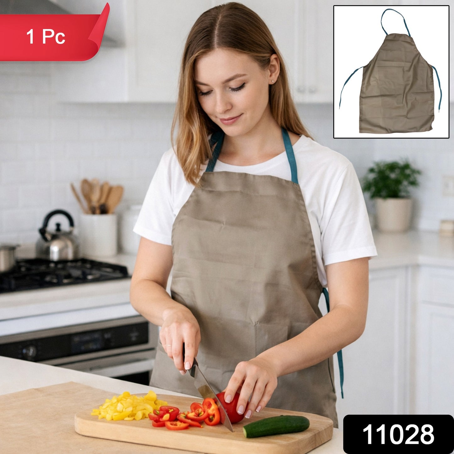Wukusy multipurpose kitchen cooking apron in black, with adjustable neck strap and front pocket for cooking and baking tasks.
