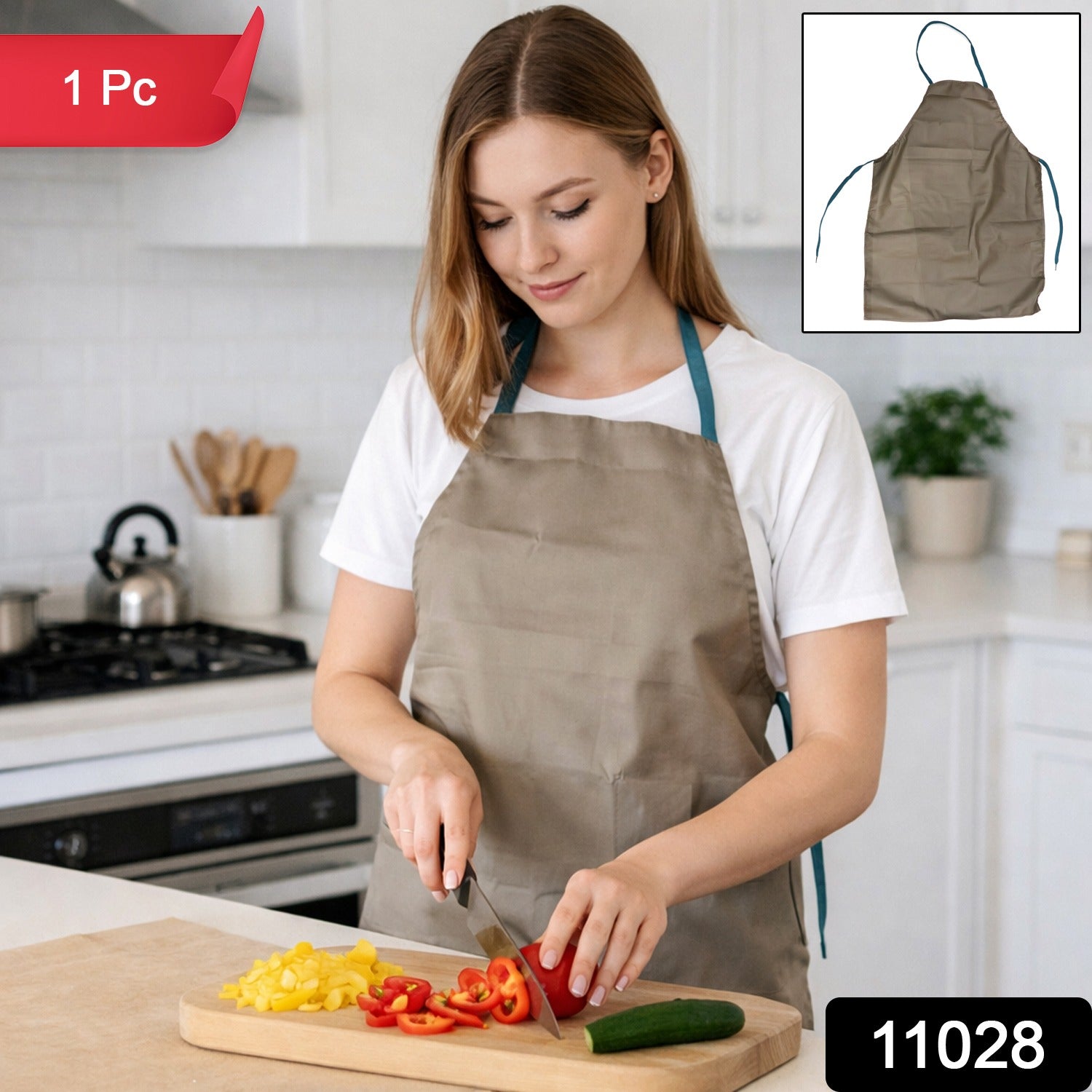 Wukusy multipurpose kitchen cooking apron in black, with adjustable neck strap and front pocket for cooking and baking tasks.