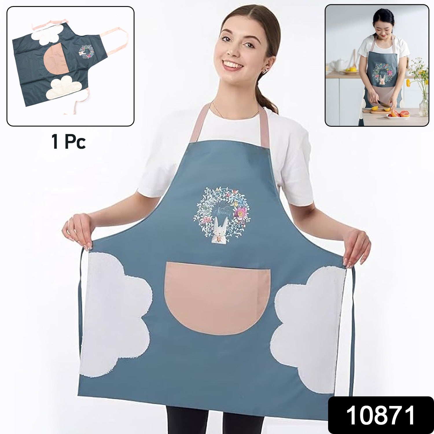 Wukusy multipurpose kitchen cooking apron with front pocket, durable fabric, adjustable straps, ideal for cooking and grilling.