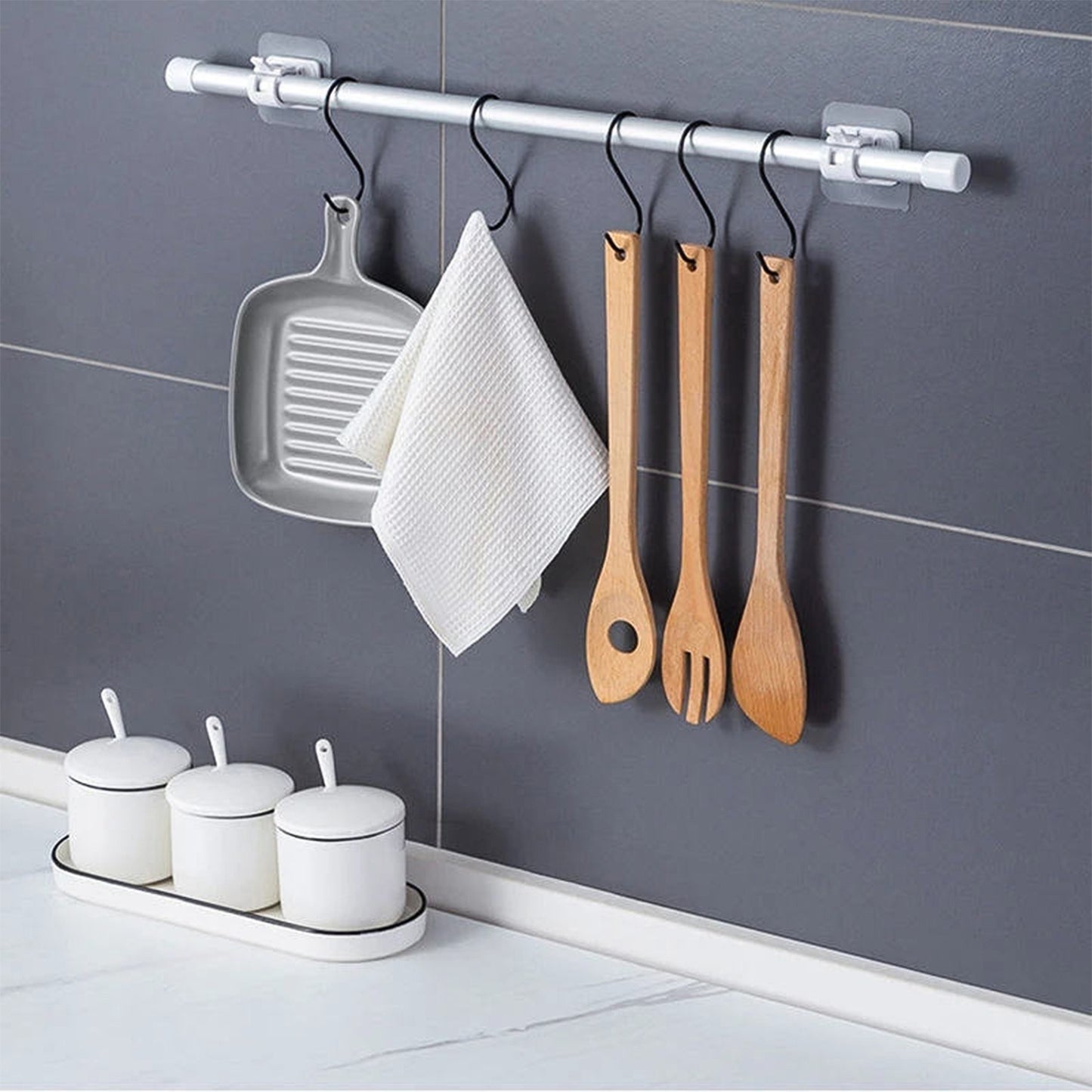 Wukusy no-drill wall-mounted adhesive towel rod holder, versatile bathroom accessory with sleek design, no drilling required.