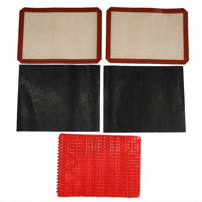 Wukusy 5-piece non-stick silicone baking mat set for versatile baking, roasting, and cooking tasks in the kitchen.