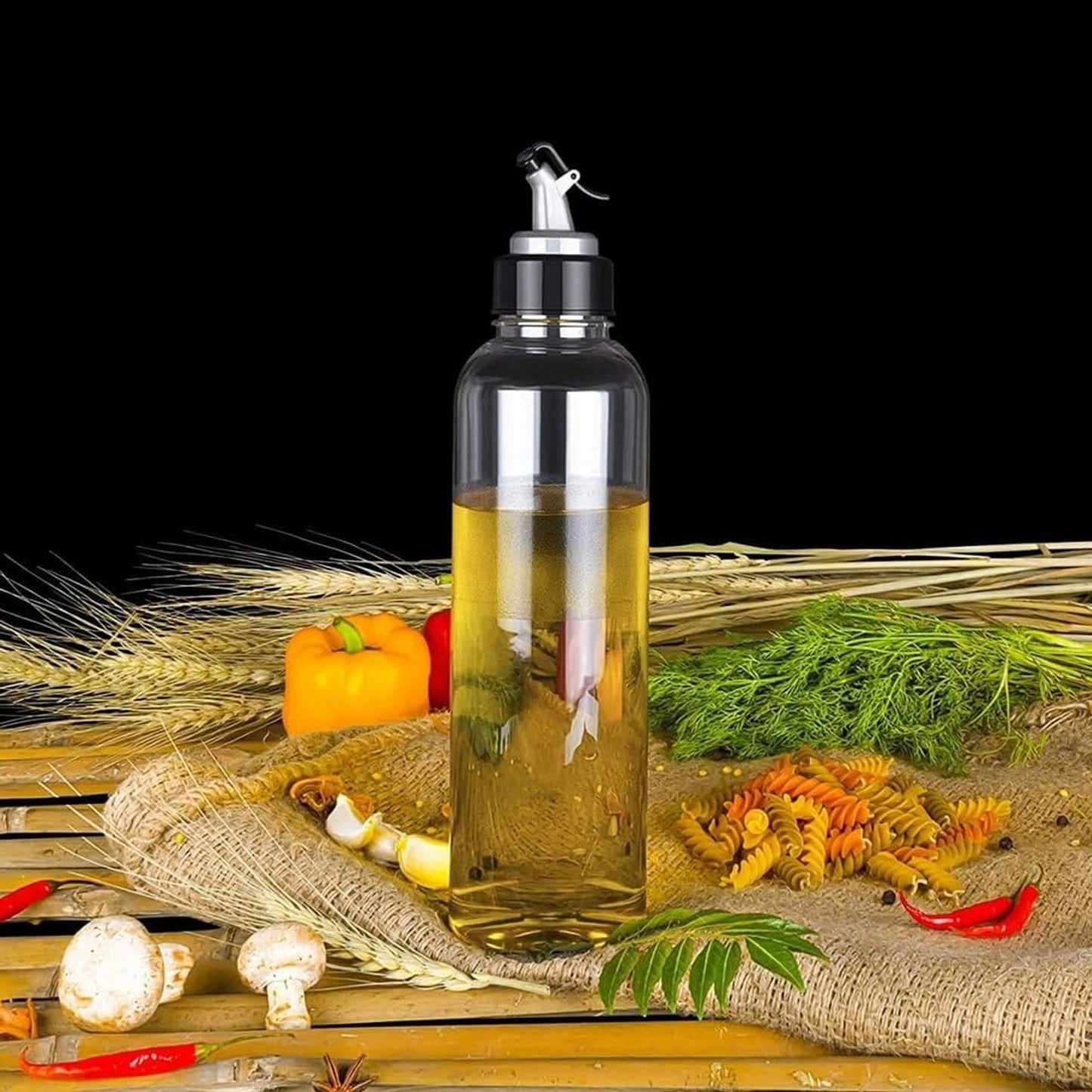 Wukusy 900ml multipurpose oil dispenser bottle with flip top pour spout, clear plastic container for kitchen use