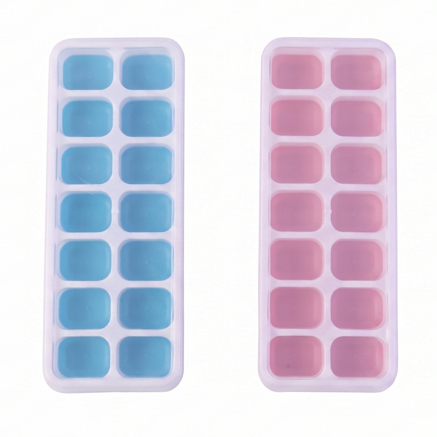 Wukusy multipurpose plastic ice cube tray with lid, pack of 2 with 14-grid compartments for freezing ice cubes and other uses