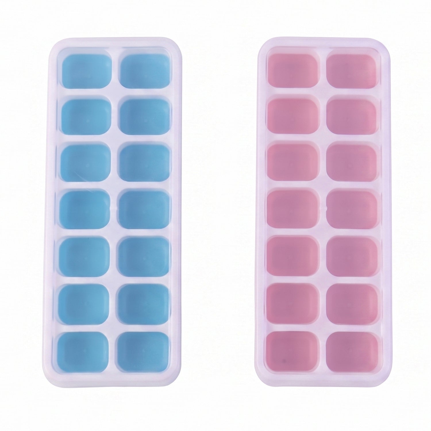 Wukusy multipurpose plastic ice cube tray with lid, pack of 2 with 14-grid compartments for freezing ice cubes and other uses