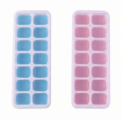 Wukusy multipurpose plastic ice cube tray with lid, pack of 2 with 14-grid compartments for freezing ice cubes and other uses