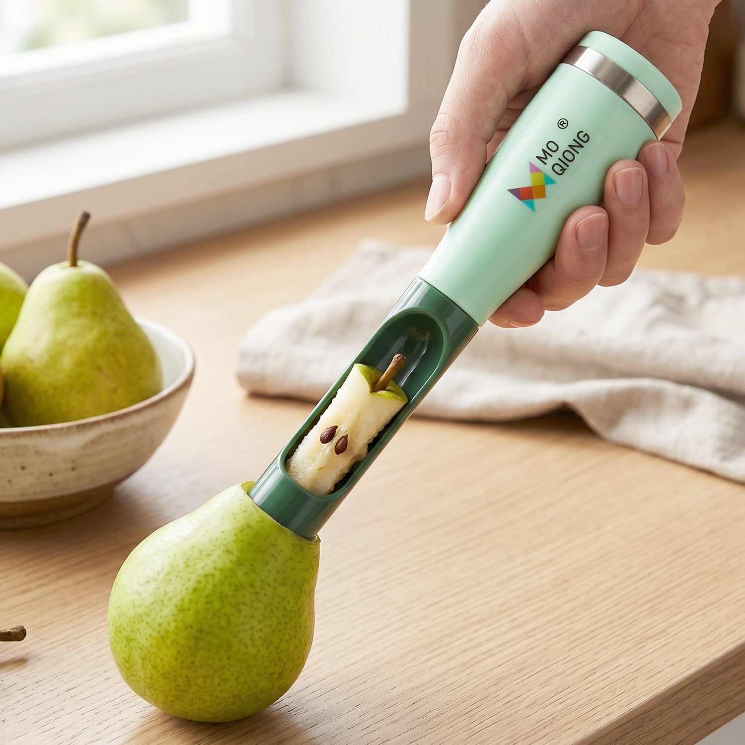 Wukusy multipurpose premium apple cutter and slicer, effortless fruit corer with one-piece design, ideal for quick apple preparation.