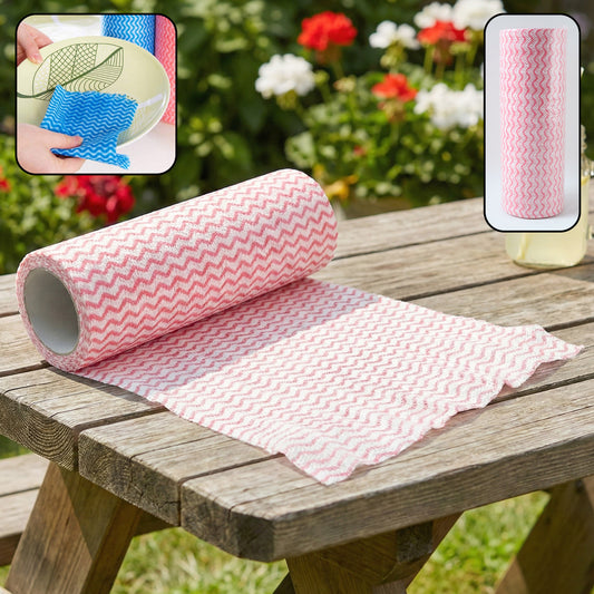 Wukusy reusable kitchen cleaning cloth roll with multiple pull sheets, eco-friendly and versatile for cleaning surfaces and dishes.