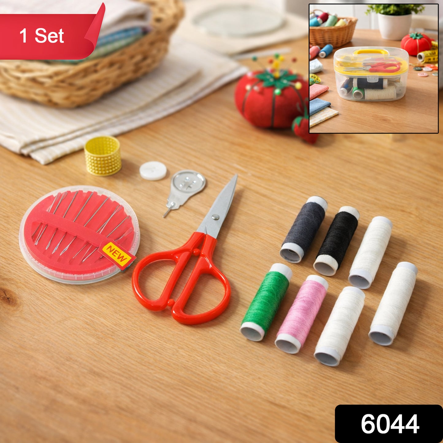Wukusy multipurpose sewing kit set with needles, threads, scissors, and accessories for sewing and repair tasks.
