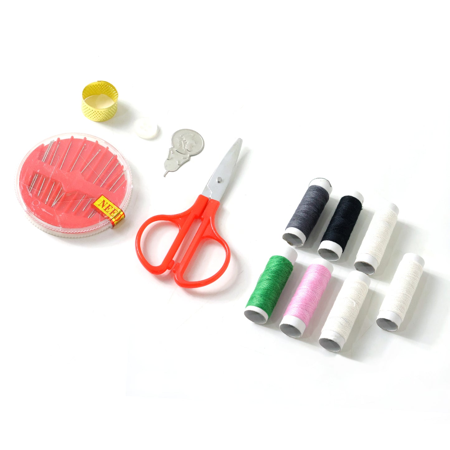 Wukusy multipurpose sewing kit set with various needles, threads, scissors, and sewing tools in a compact case.
