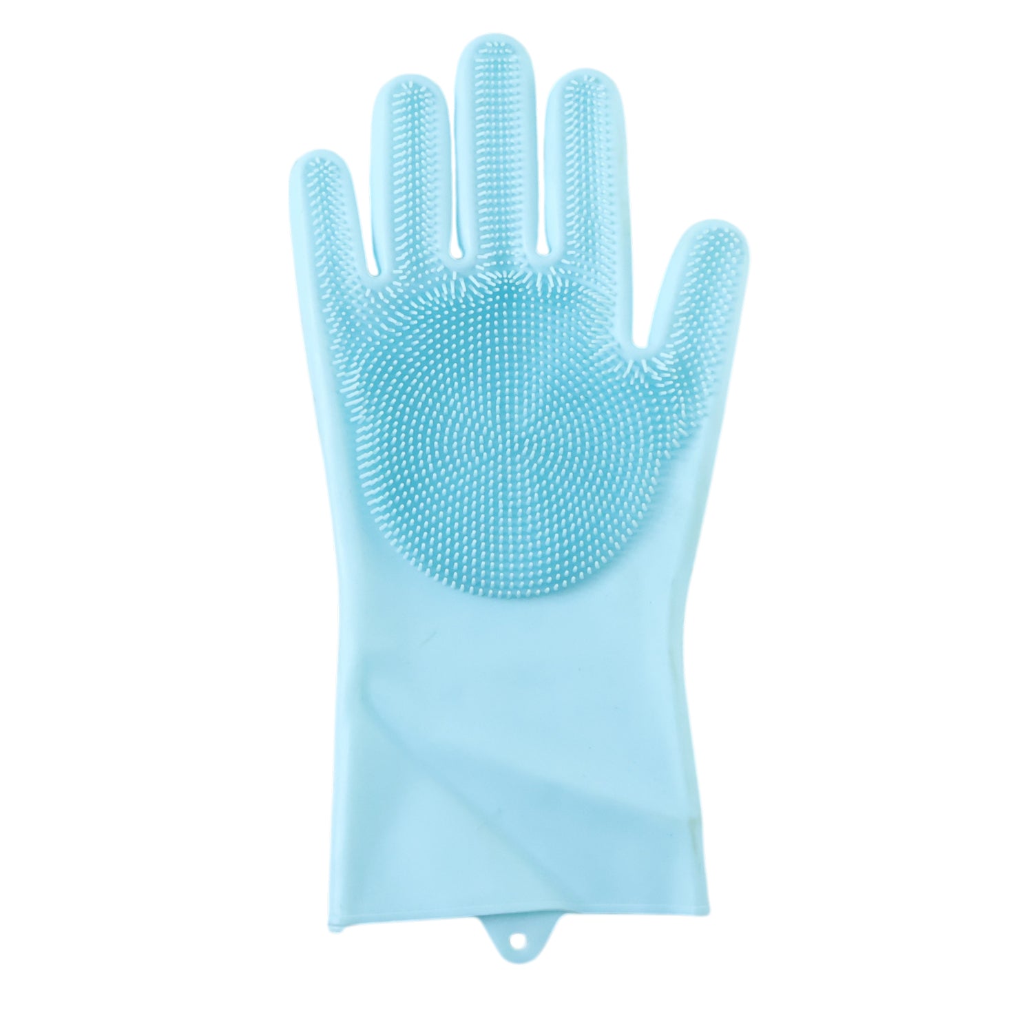 Wukusy multipurpose silicone dishwashing glove with scrubber brush for cleaning dishes and kitchen surfaces.