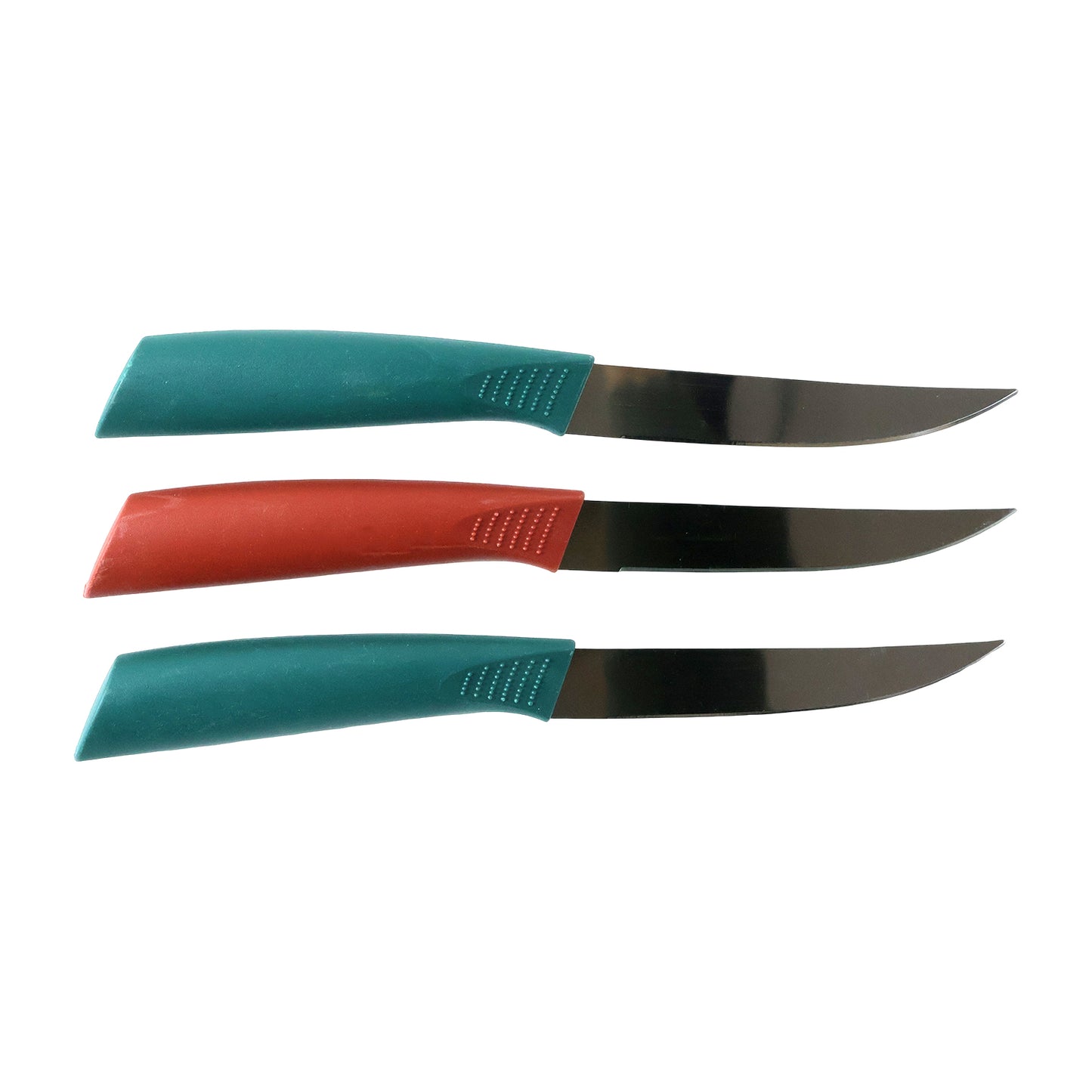 Set of three Wukusy multipurpose stainless steel fruit knives with ergonomic handles for precise cutting and peeling.