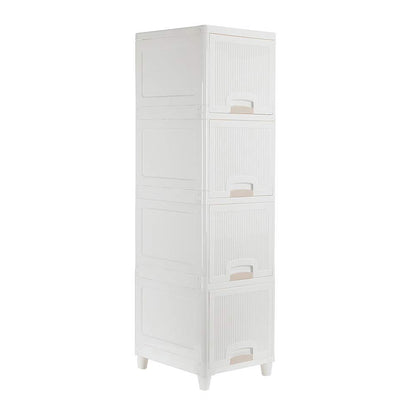 Wukusy 4-layer plastic storage cabinet with foldable drawers for kitchen, bathroom, bedroom organization and wardrobe storage.