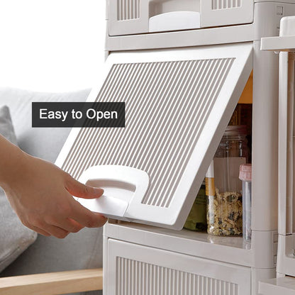 Wukusy 4-layer plastic multipurpose storage cabinet with foldable drawers for kitchen, bathroom, bedroom organization.