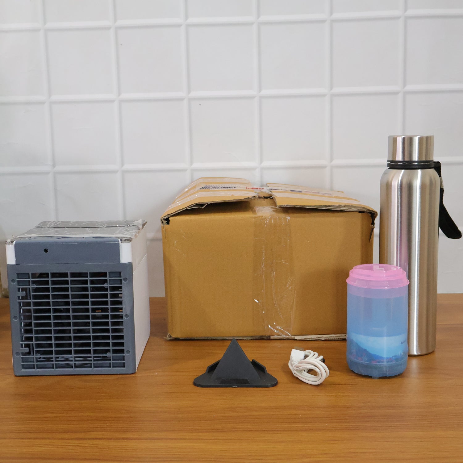 Wukusy Office Essentials Combo Set featuring pens, notebooks, and desk accessories arranged neatly on a workspace.