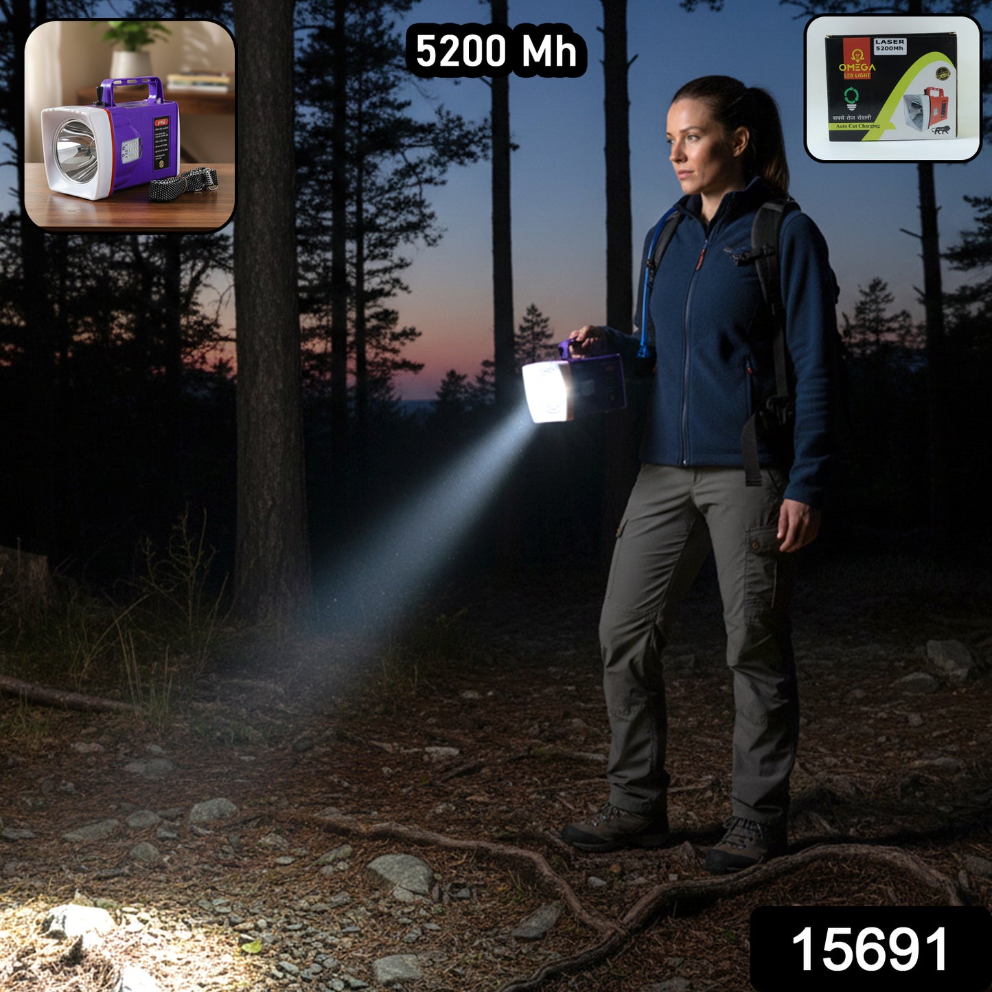 Wukusy Omega rechargeable LED laser torch light with 5200mAh battery, compact handheld flashlight with bright beam.