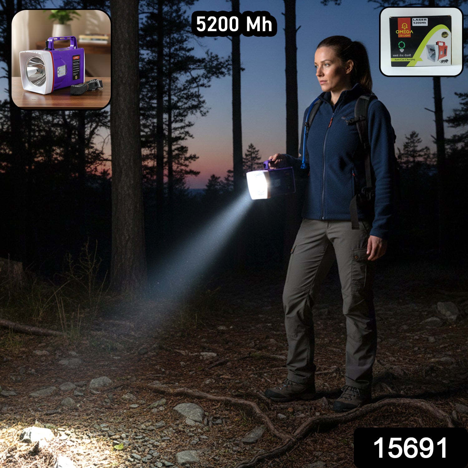 Wukusy Omega rechargeable LED laser torch light with 5200mAh battery, compact handheld flashlight with bright beam.