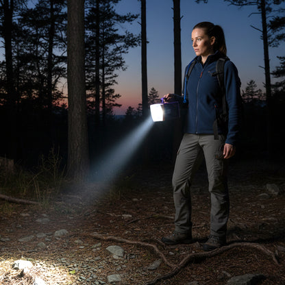 Wukusy Omega rechargeable LED laser torch light with 5200mAh battery, bright handheld flashlight with focused beam for outdoor use