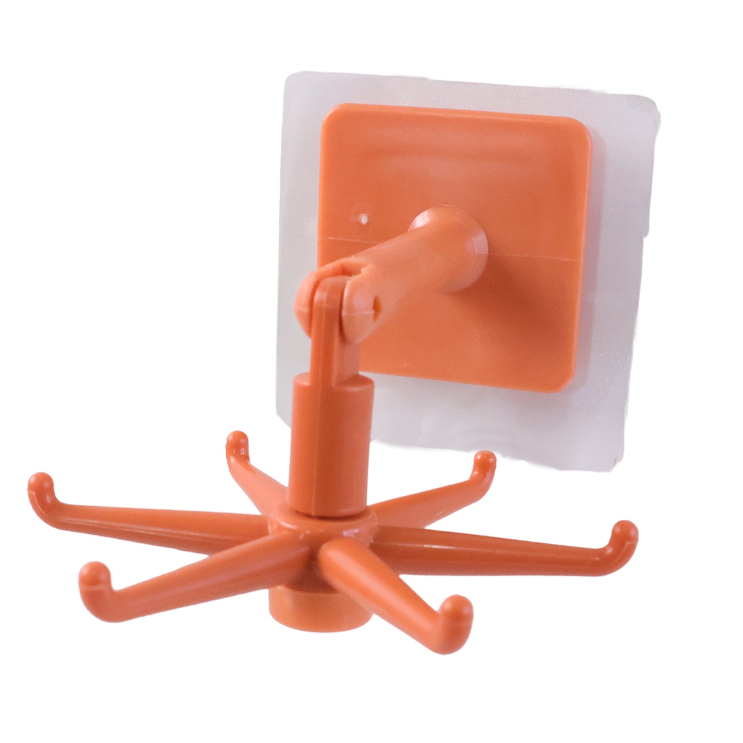 Orange Wukusy 360 rotating wall-mounted kitchen utensils hook stand, wall mount with multiple hooks for cooking tools.