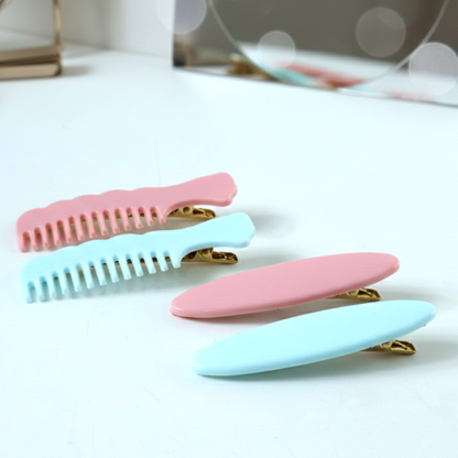 Set of four pastel-colored comb-style hair clips by Wukusy, featuring simple, stylish hair accessories for everyday use.