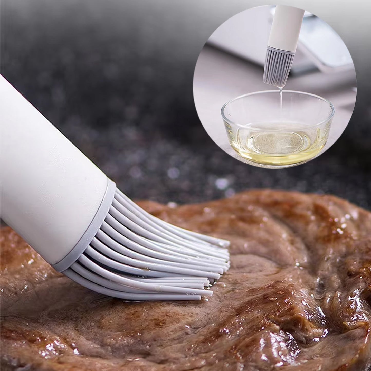 Wukusy silicone pastry and BBQ basting brush with handle, perfect for applying sauces and marinades to meats and baked goods.