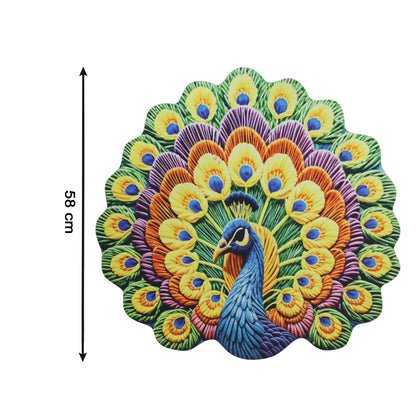 Wukusy peacock design decorative floor mat, 58x58 cm, featuring vibrant peacock artwork on a stylish indoor rug.