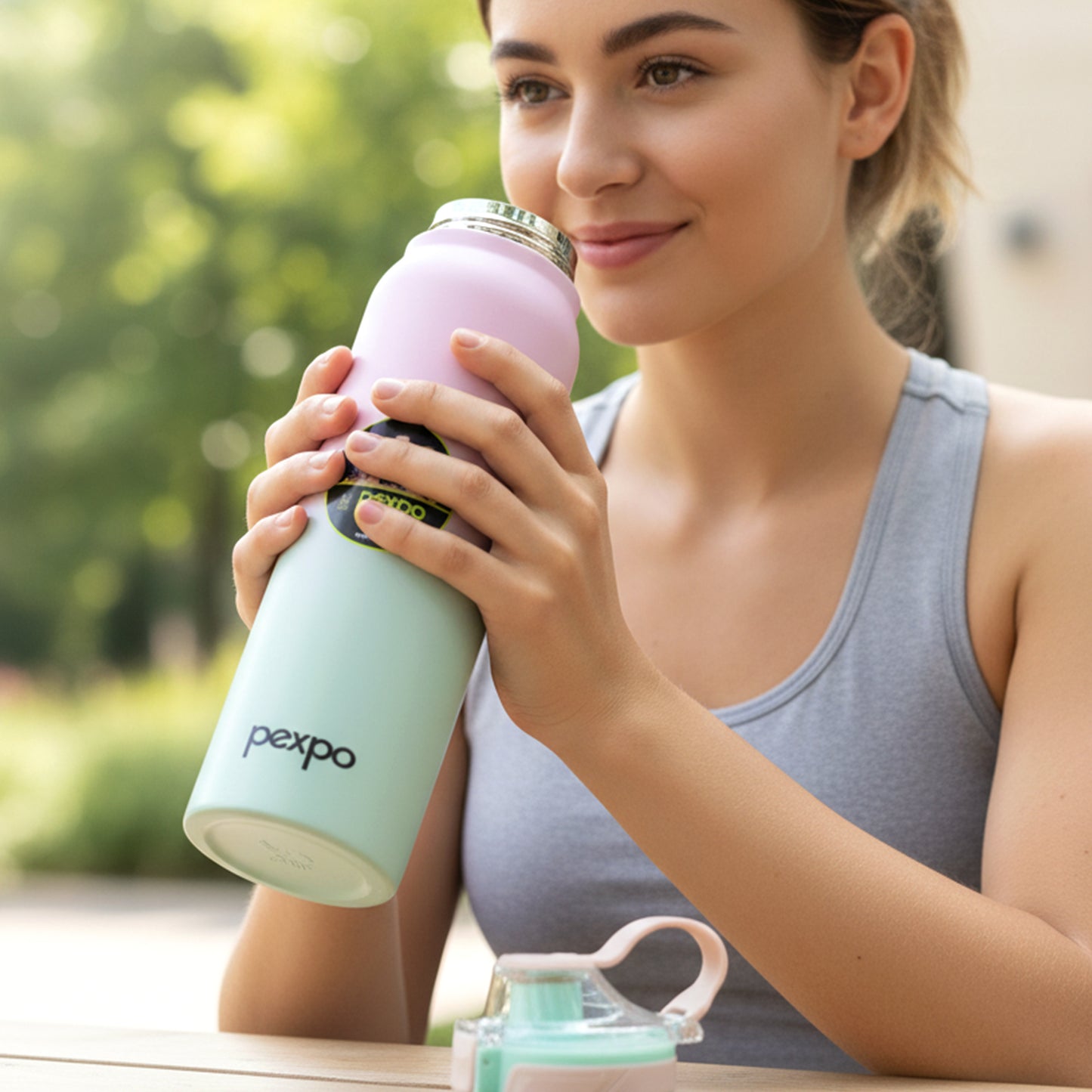 Wukusy Pexpo Amaze 1000ml insulated stainless steel water bottle for hot and cold drinks, with a sleek design and secure lid.