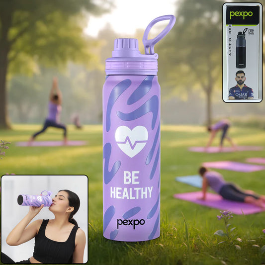 Wukusy Pexpo Austin Art stainless steel water bottle, 800ml capacity, with a sleek design and lid, on a plain background.