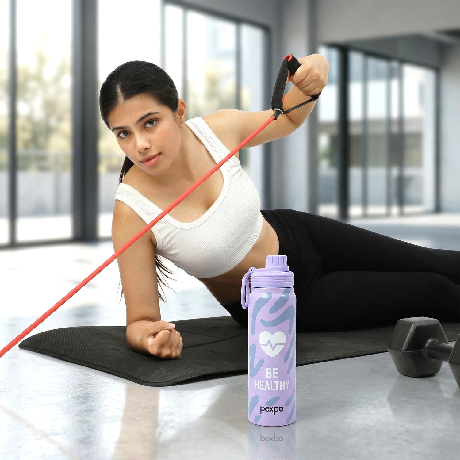 Wukusy Pexpo Austin Art stainless steel water bottle, 800ml capacity, with a sleek design and secure screw lid.