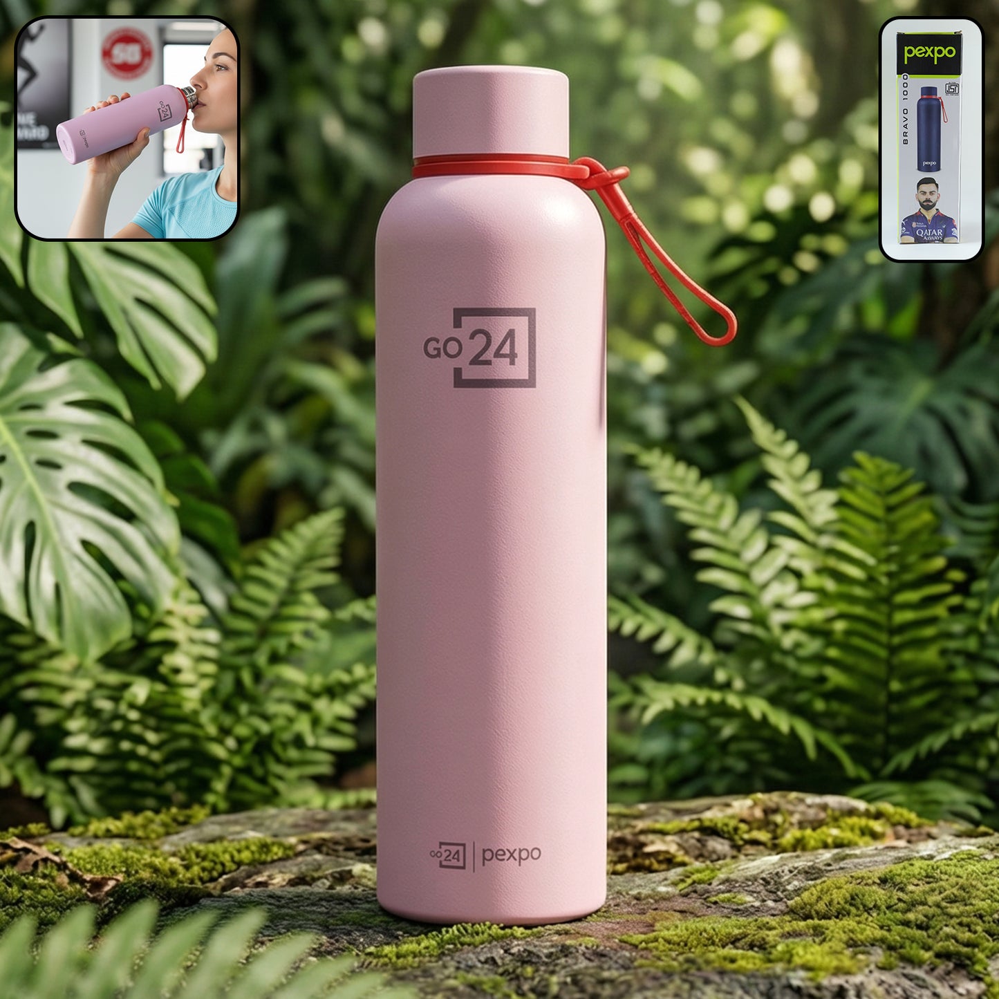 Wukusy Pexpo Bravo stainless steel water bottle, 1000ml, vacuum insulated for hot or cold beverages, with a sleek design