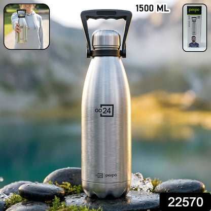 Wukusy Pexpo Echo vacuum insulated stainless steel water bottle, 1500 ml, with a sleek design for hot and cold beverages.