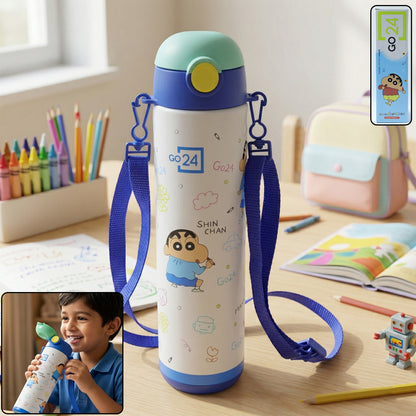 Wukusy Pexpo Kids stainless steel water bottle, 500 ml, with colorful lid and leak-proof cap, ideal for school use