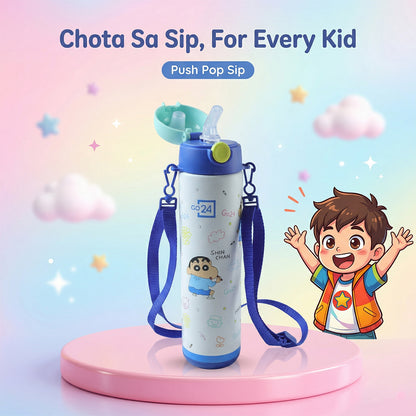 Wukusy Pexpo Kids stainless steel water bottle, 500ml capacity, with a colorful design, suitable for school use.