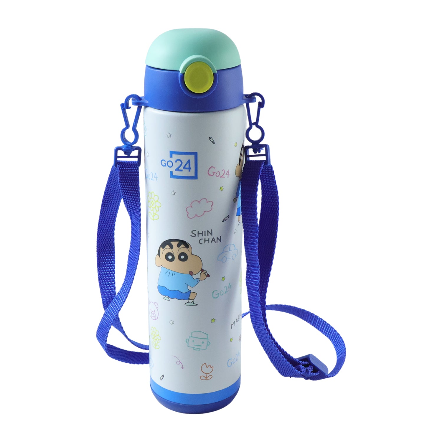 Wukusy Pexpo kids stainless steel water bottle, 500ml capacity, with a colorful design suitable for school use.