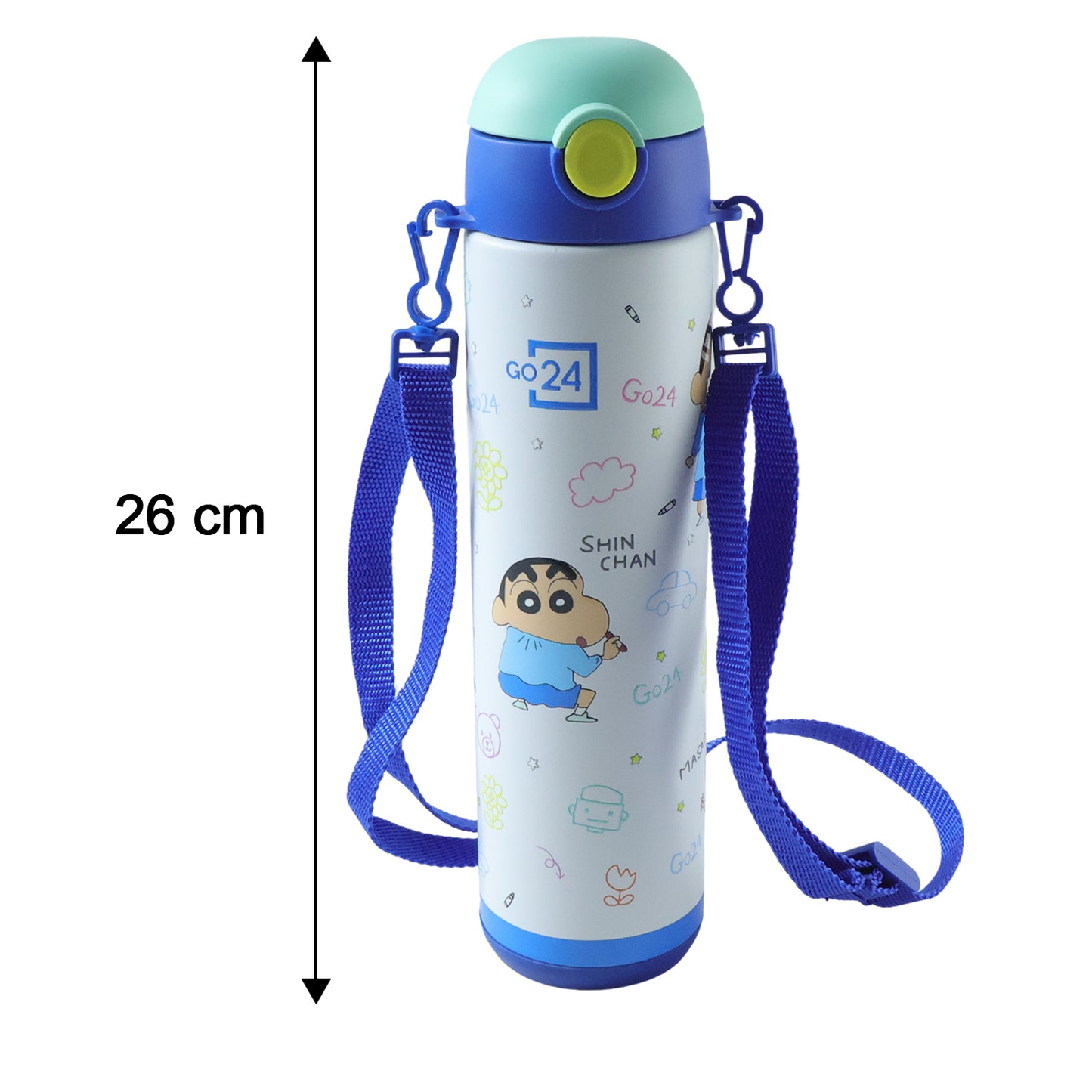 Wukusy Pexpo Kids School stainless steel water bottle, 500ml capacity, with a colorful design and secure screw-on lid.
