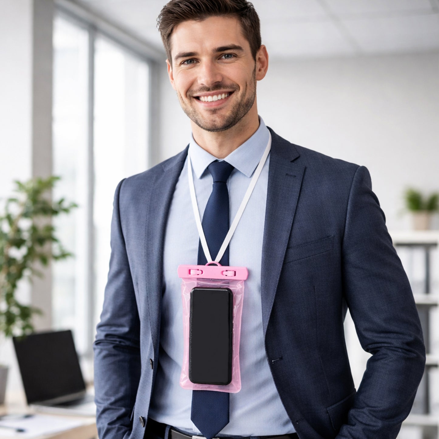 Pink waterproof phone pouch by Wukusy with clear front for mobile cover protection and water resistance.