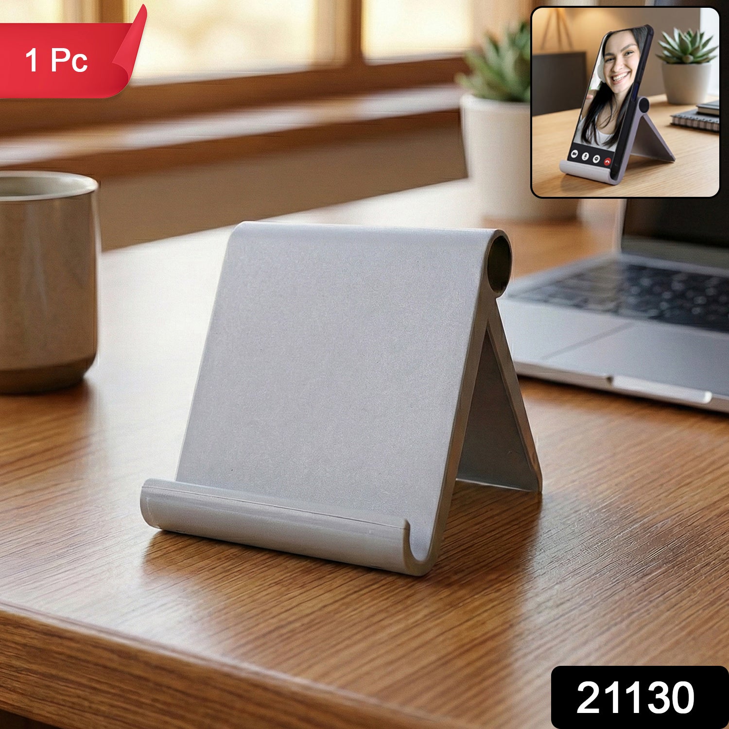 Wukusy plastic foldable desktop mobile stand holding a smartphone, lightweight and adjustable for easy viewing.