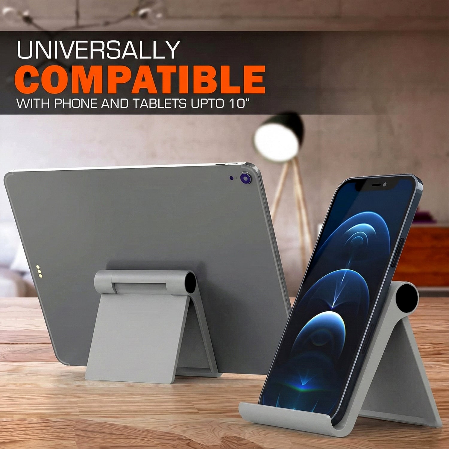 Wukusy plastic foldable desktop mobile stand holding a smartphone, lightweight and adjustable for easy viewing.