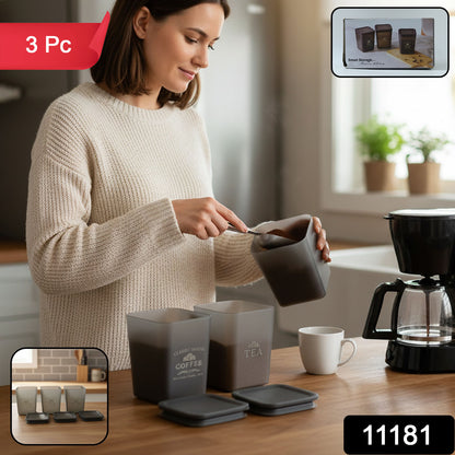 Wukusy plastic kitchen storage container set with three clear, airtight containers for pantry organization and food storage.