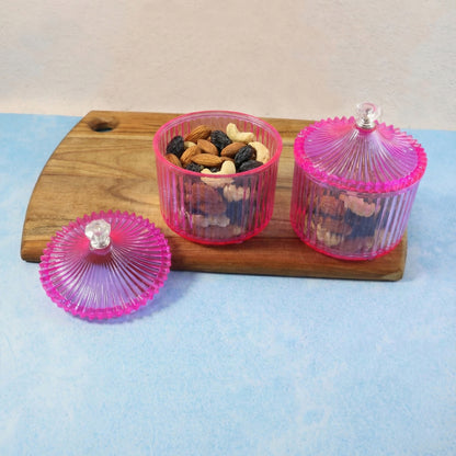 Two transparent plastic dry fruit storage jars by Wukusy, luxury design with secure lids for fresh dry fruits.