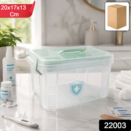 Wukusy plastic medicine storage box with lid, first aid tablet organizer for healthcare and medication storage.